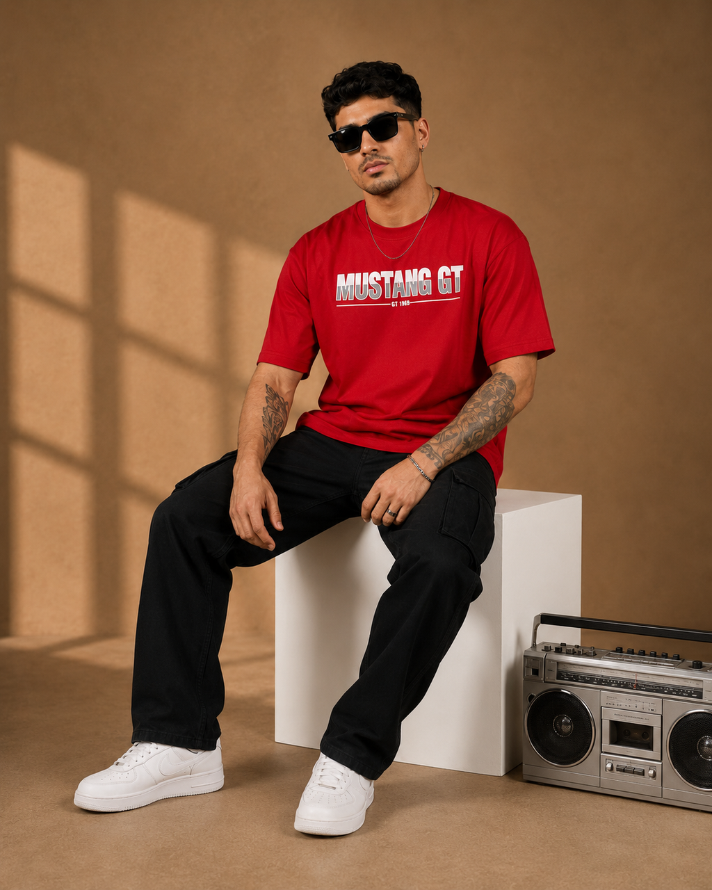 Men’s Red Mustang Graphic Print T-Shirt