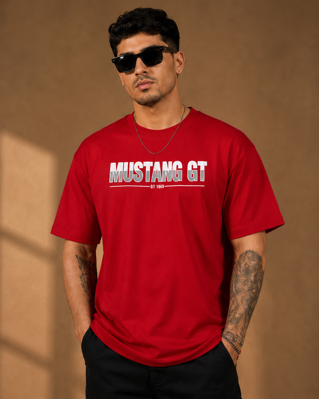 Men’s Red Mustang Graphic Print T-Shirt