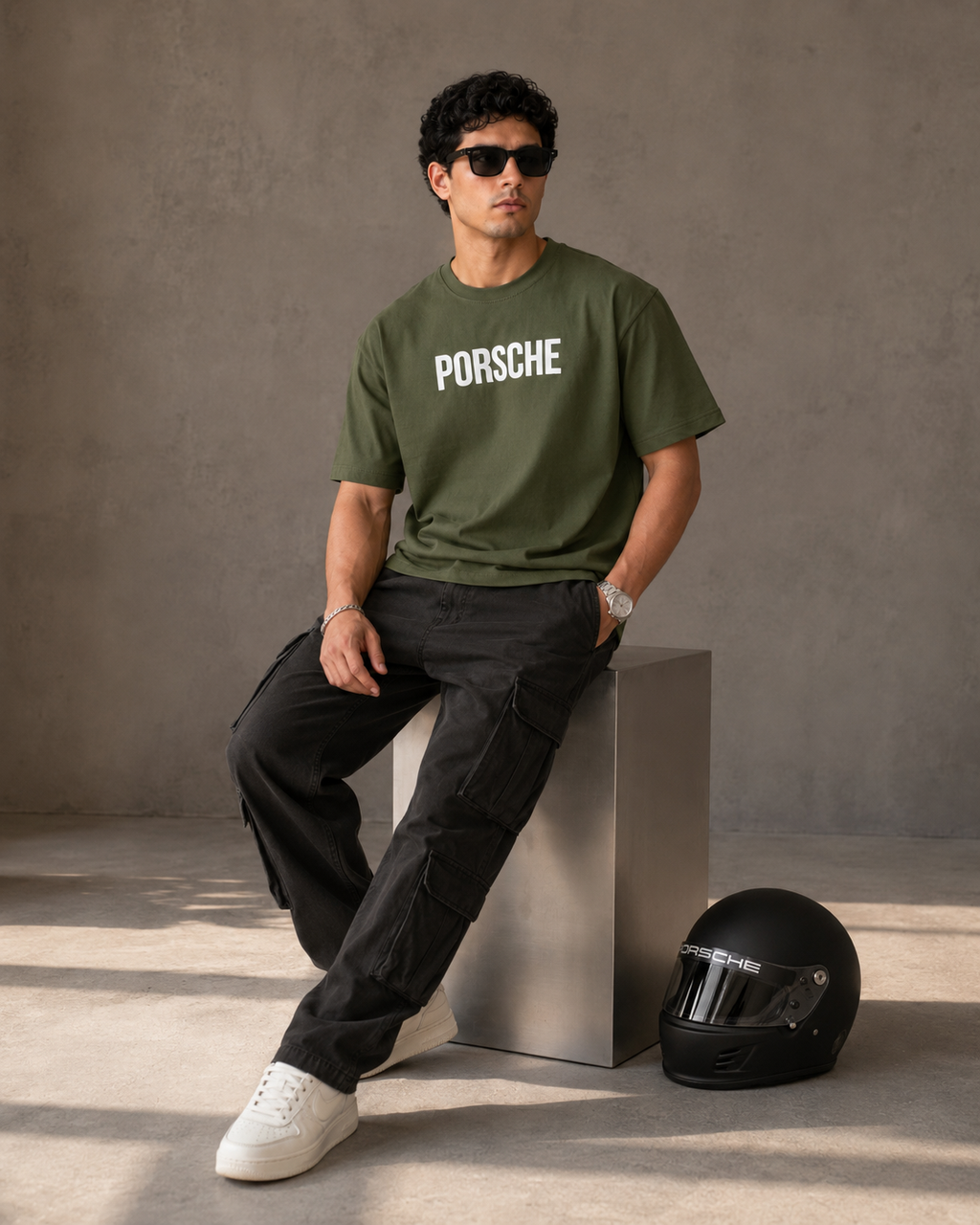 Men’s Olive Green Porsche Graphic T-Shirt