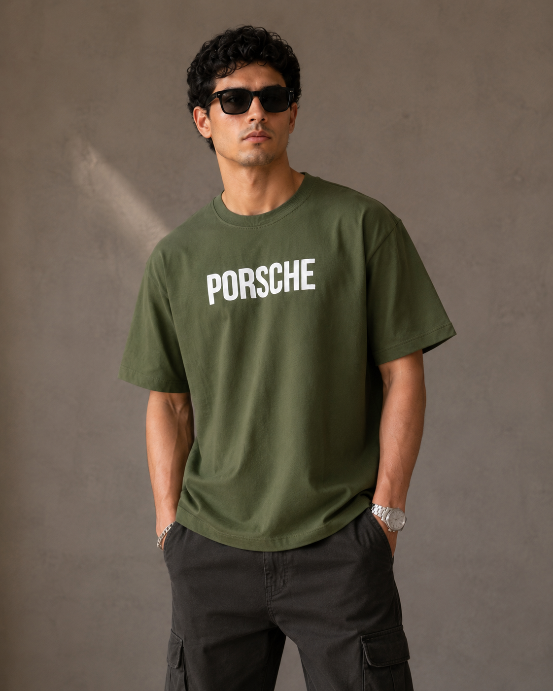 Men’s Olive Green Porsche Graphic T-Shirt