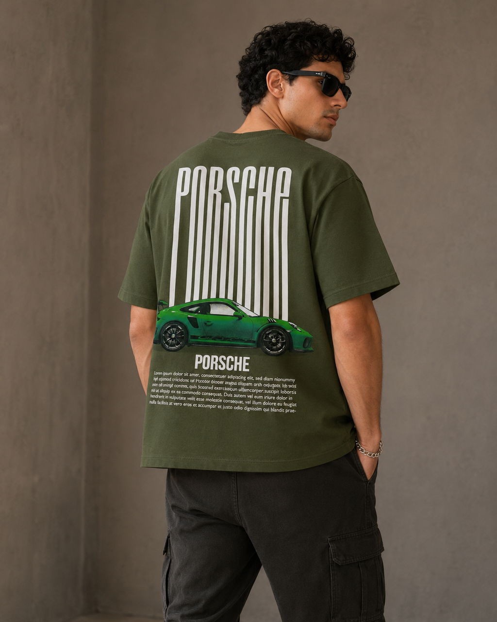 Men’s Olive Green Porsche Graphic T-Shirt