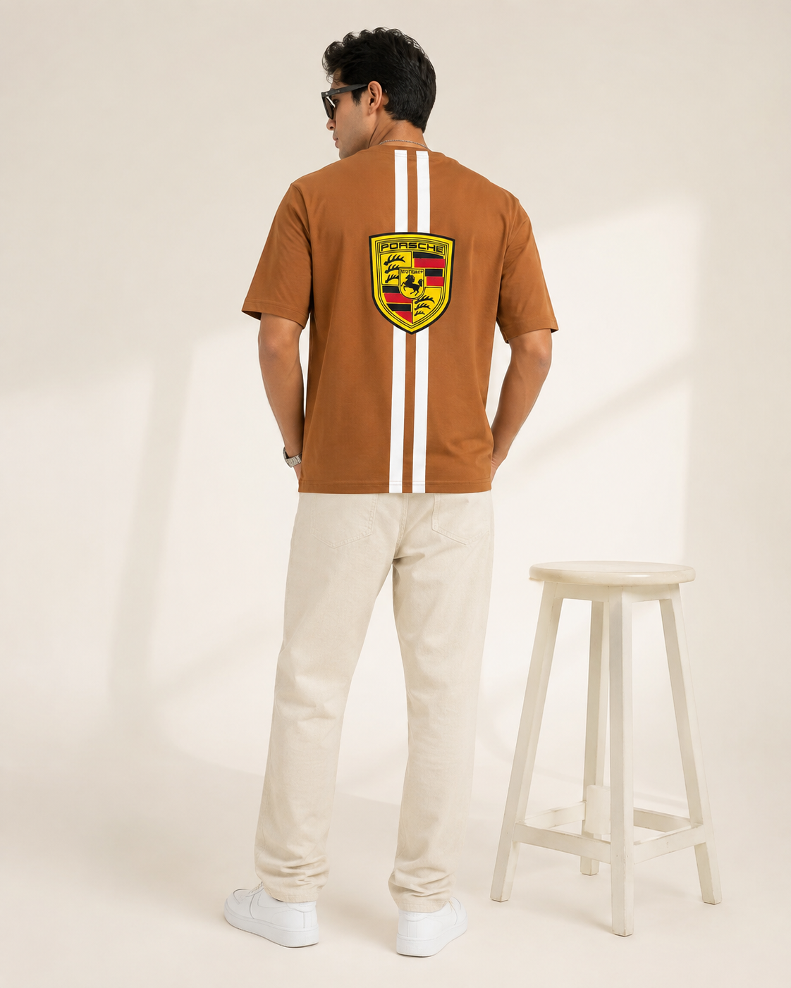 Men’s Brown Porsche Graphic Print Oversized T-Shirt