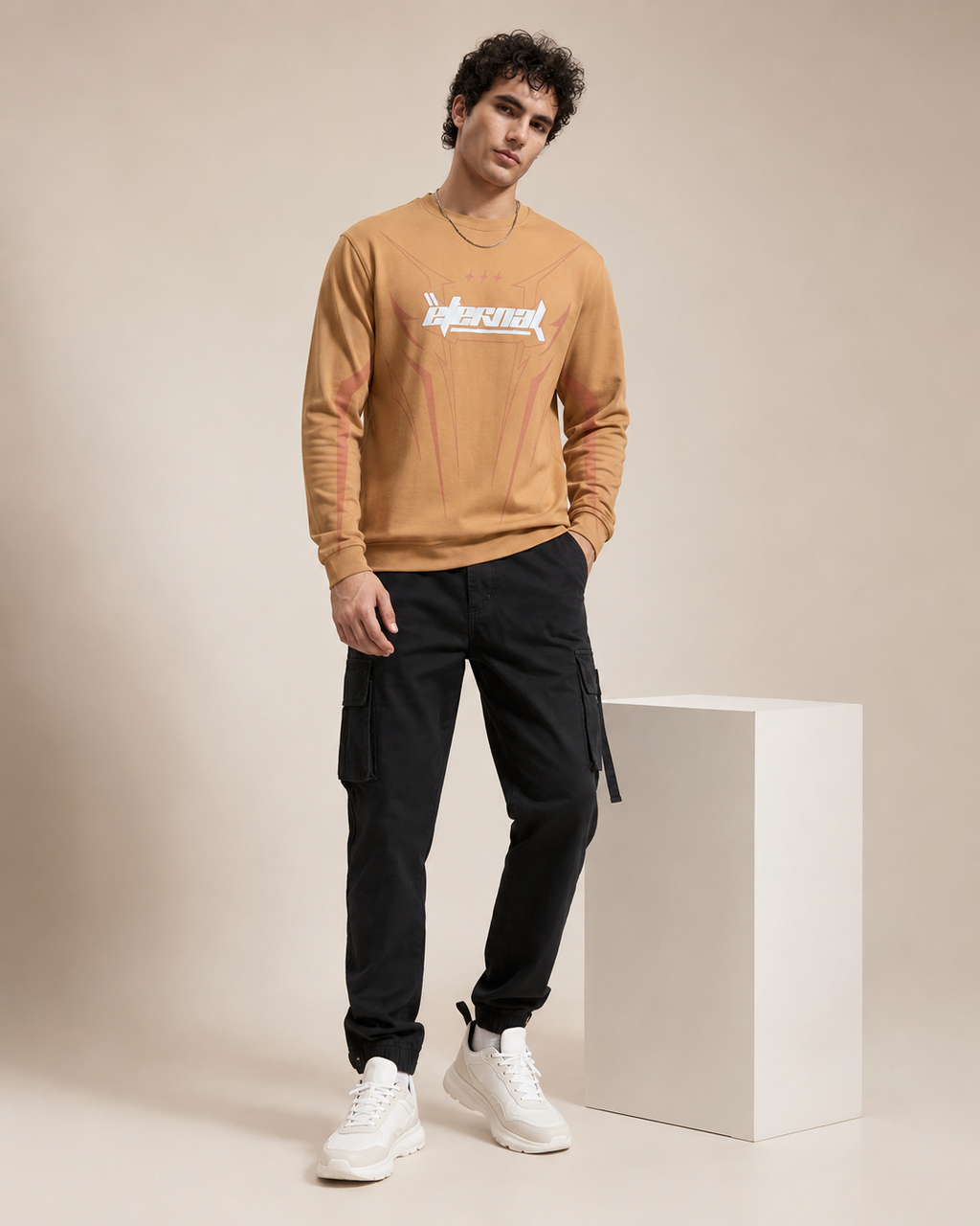 Men’s Tan Brown Graphic Print Sweatshirt