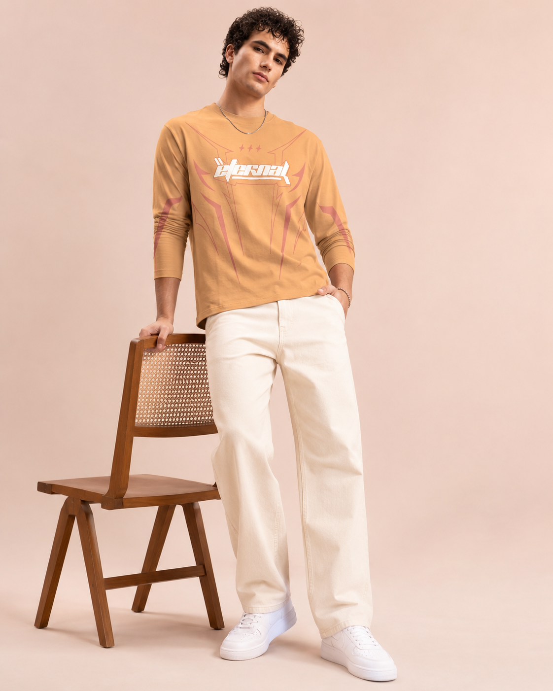 Men’s Tan Brown Graphic Print Sweatshirt