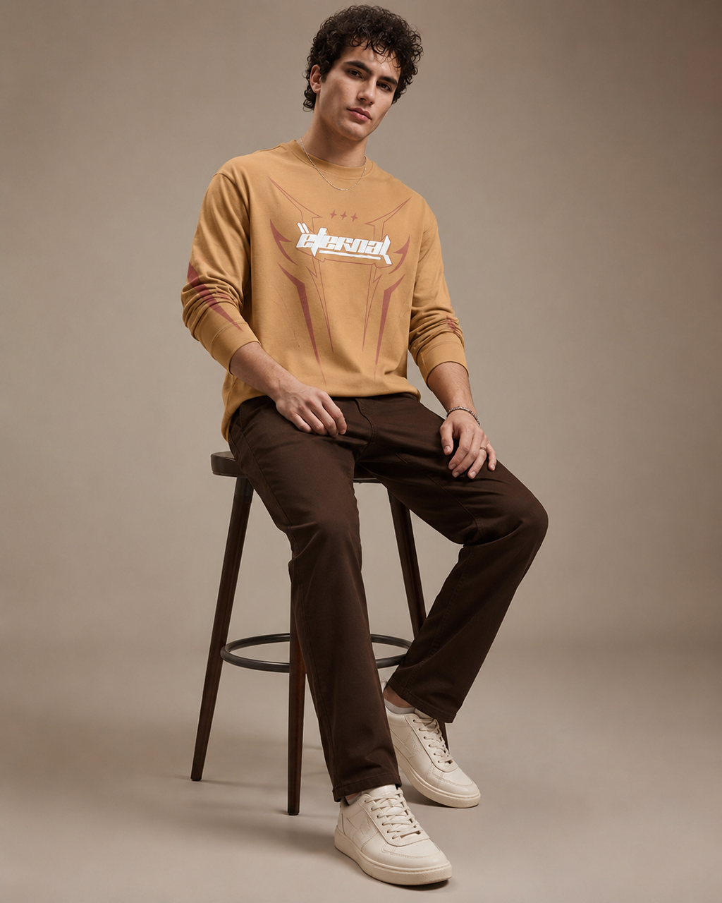 Men’s Tan Brown Graphic Print Sweatshirt