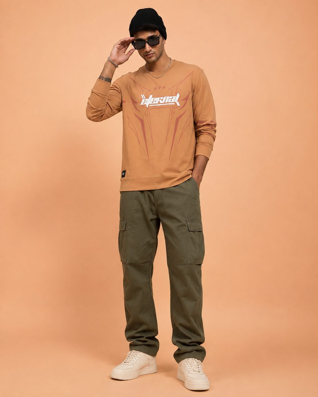 Men’s Tan Brown Graphic Print Sweatshirt