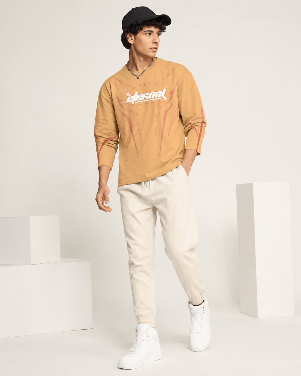 Men’s Tan Brown Graphic Print Sweatshirt