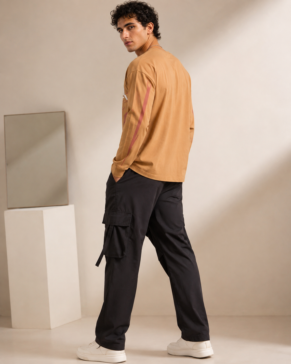 Men’s Tan Brown Graphic Print Sweatshirt