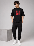 Men’s Black Down Shoulder “RISK NOT” Graphic Printed T-Shirt