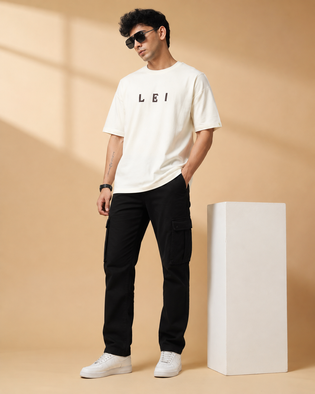 Men’s Off-White Down Shoulder Typography Printed T-Shirt