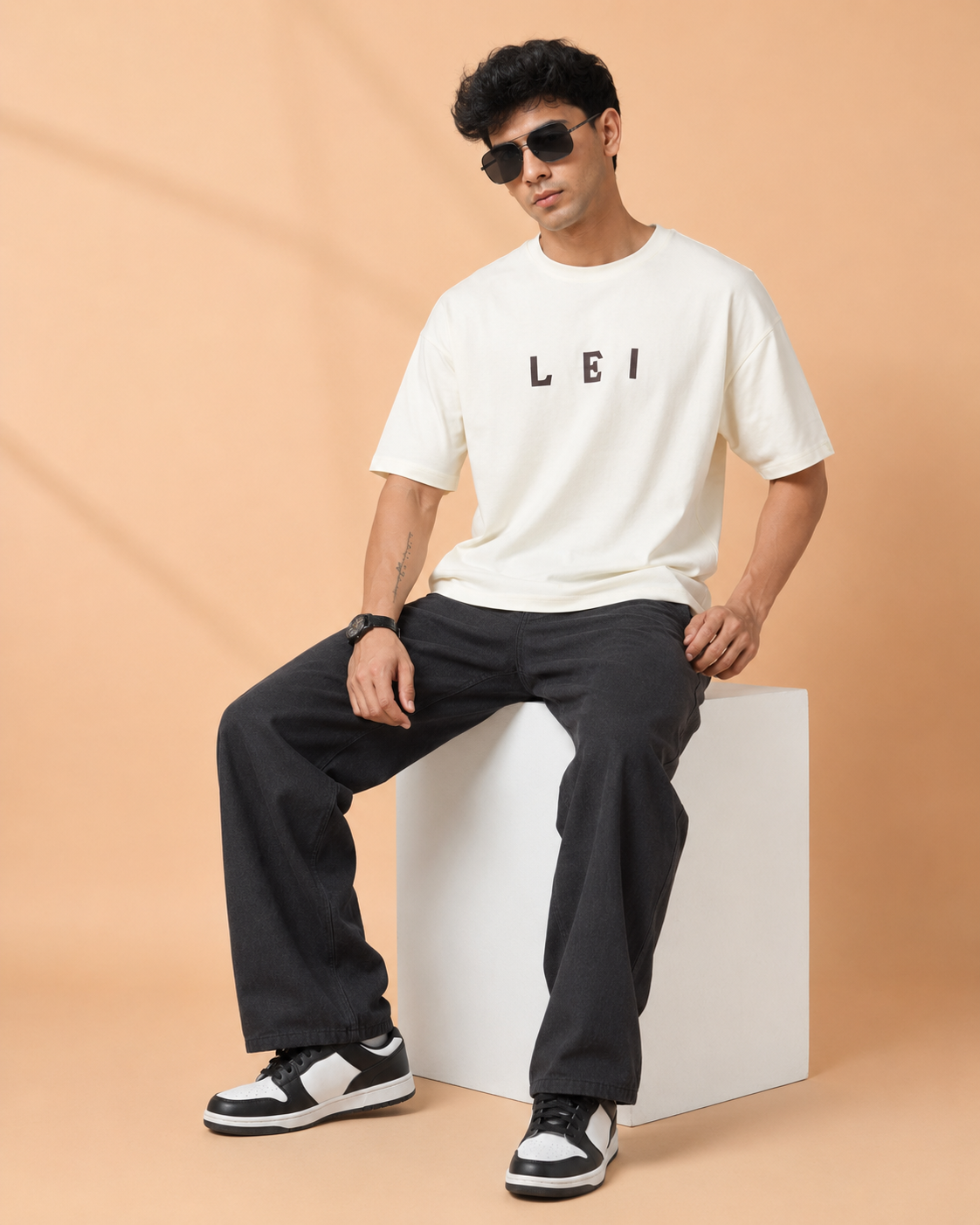 Men’s Off-White Down Shoulder Typography Printed T-Shirt