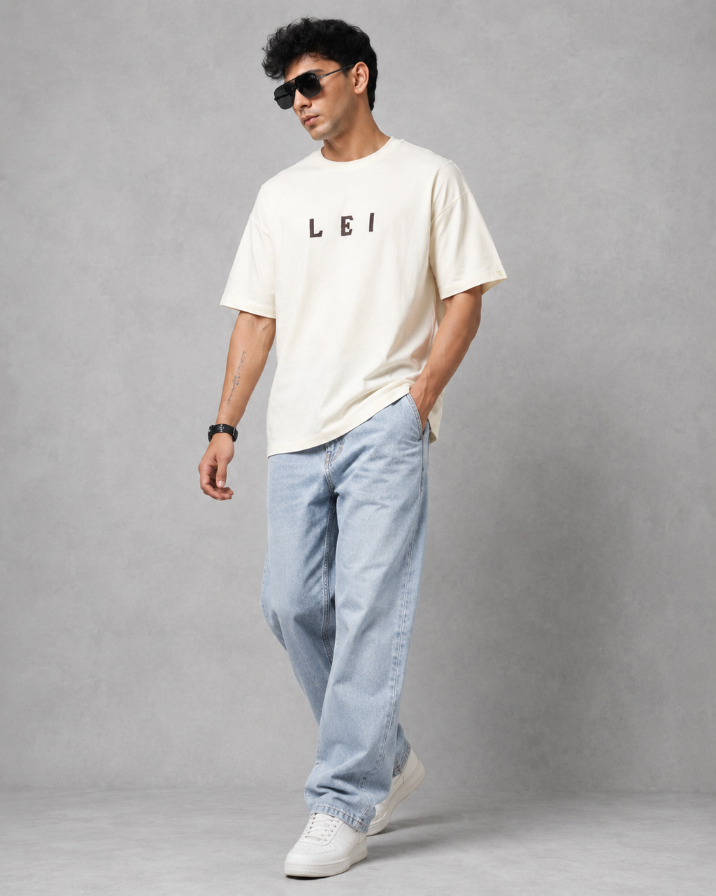 Men’s Off-White Down Shoulder Typography Printed T-Shirt