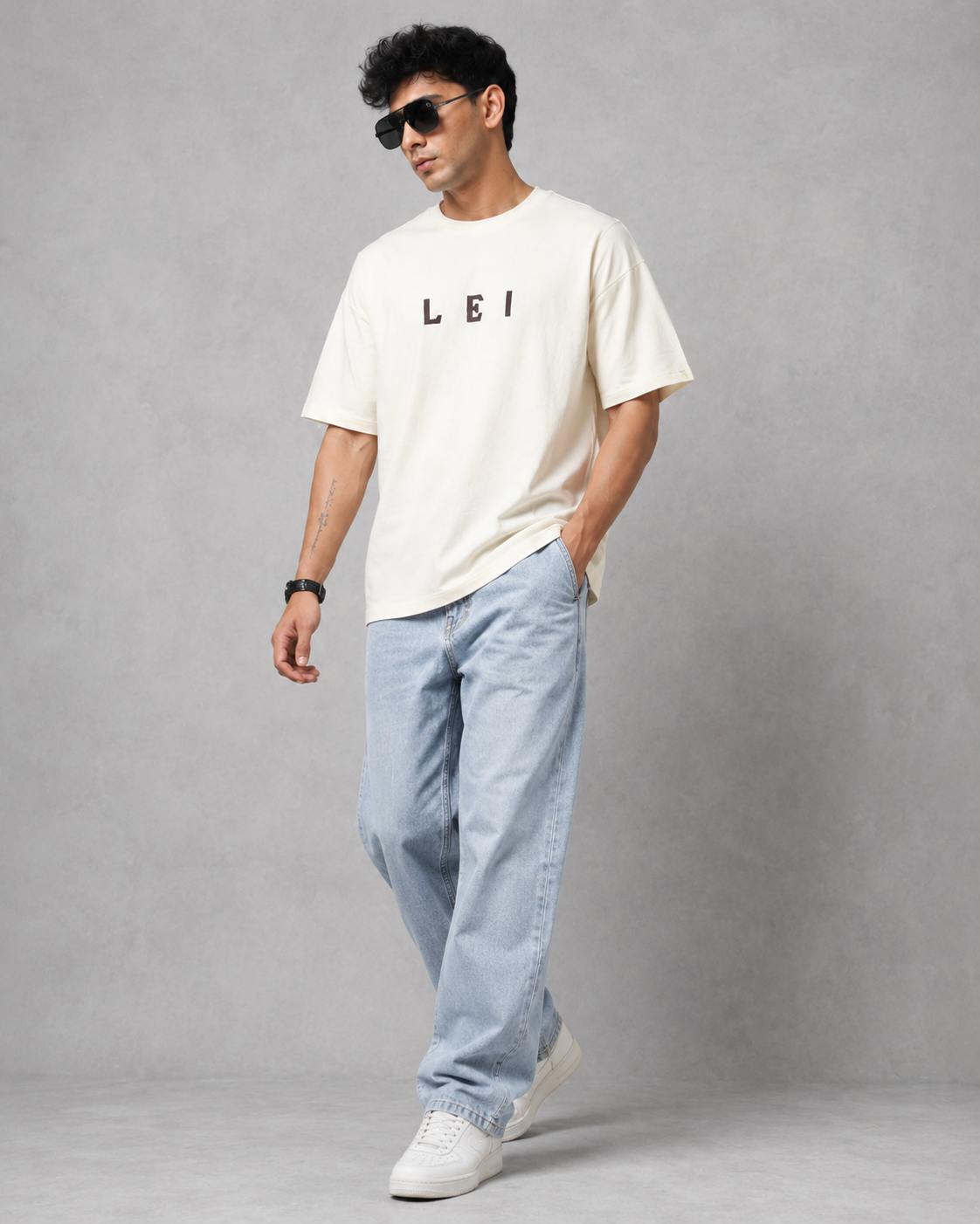Men’s Off-White Down Shoulder Typography Printed T-Shirt