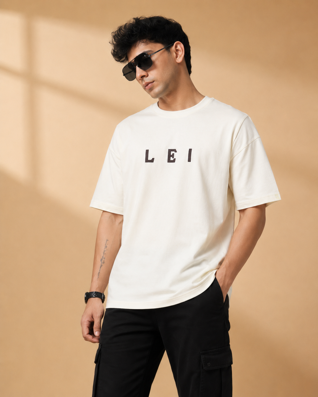 Men’s Off-White Down Shoulder Typography Printed T-Shirt