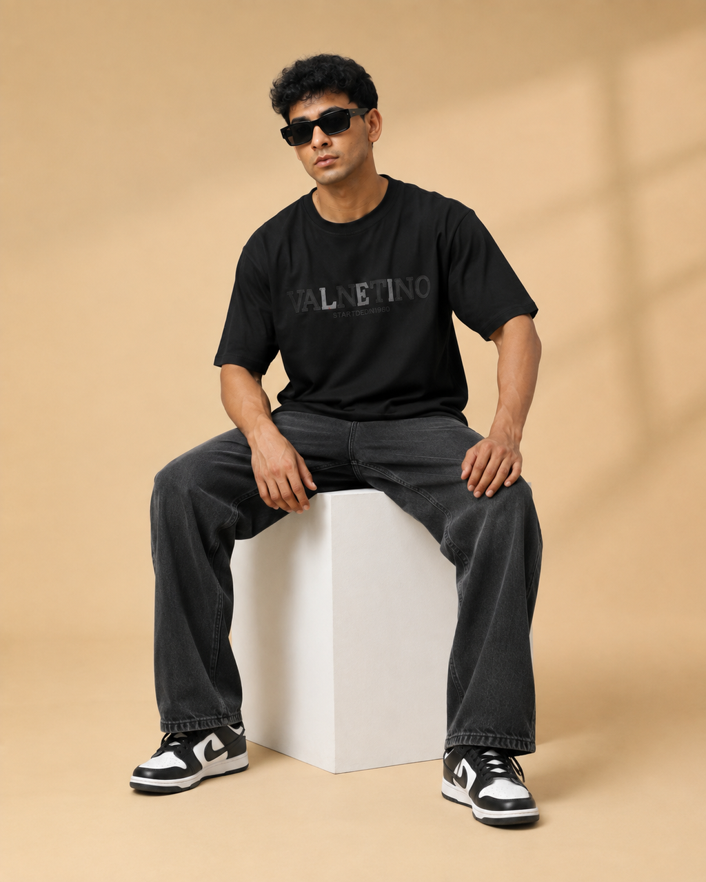 Men’s Black Down Shoulder Typography Printed T-Shirt