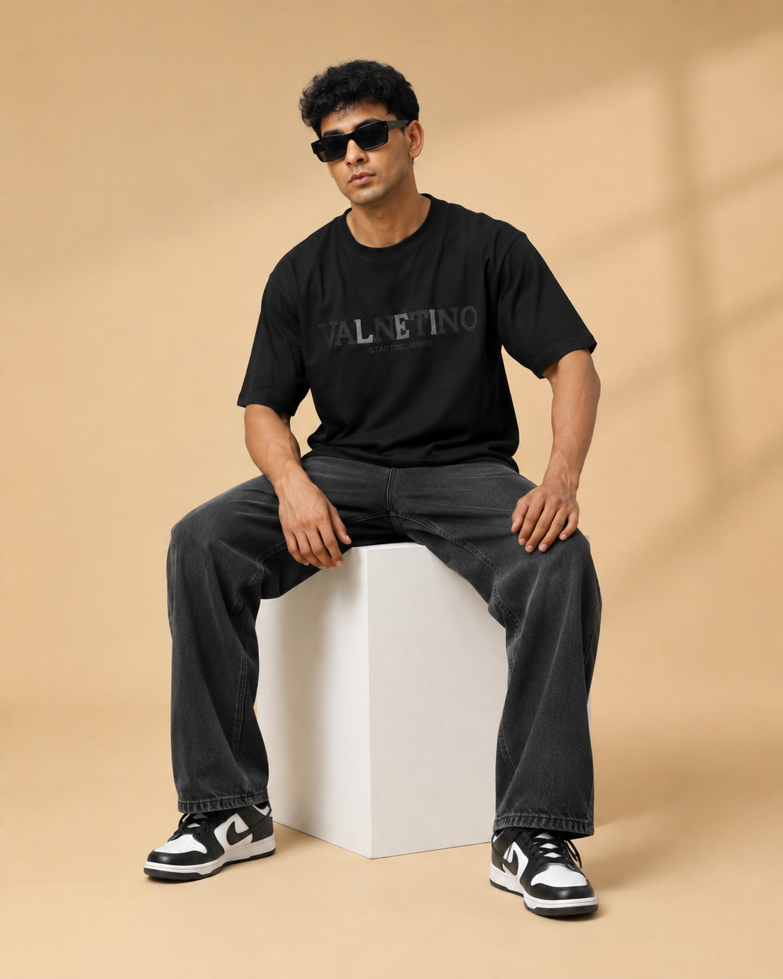 Men’s Black Down Shoulder Typography Printed T-Shirt