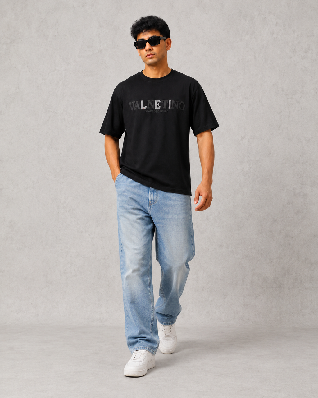 Men’s Black Down Shoulder Typography Printed T-Shirt