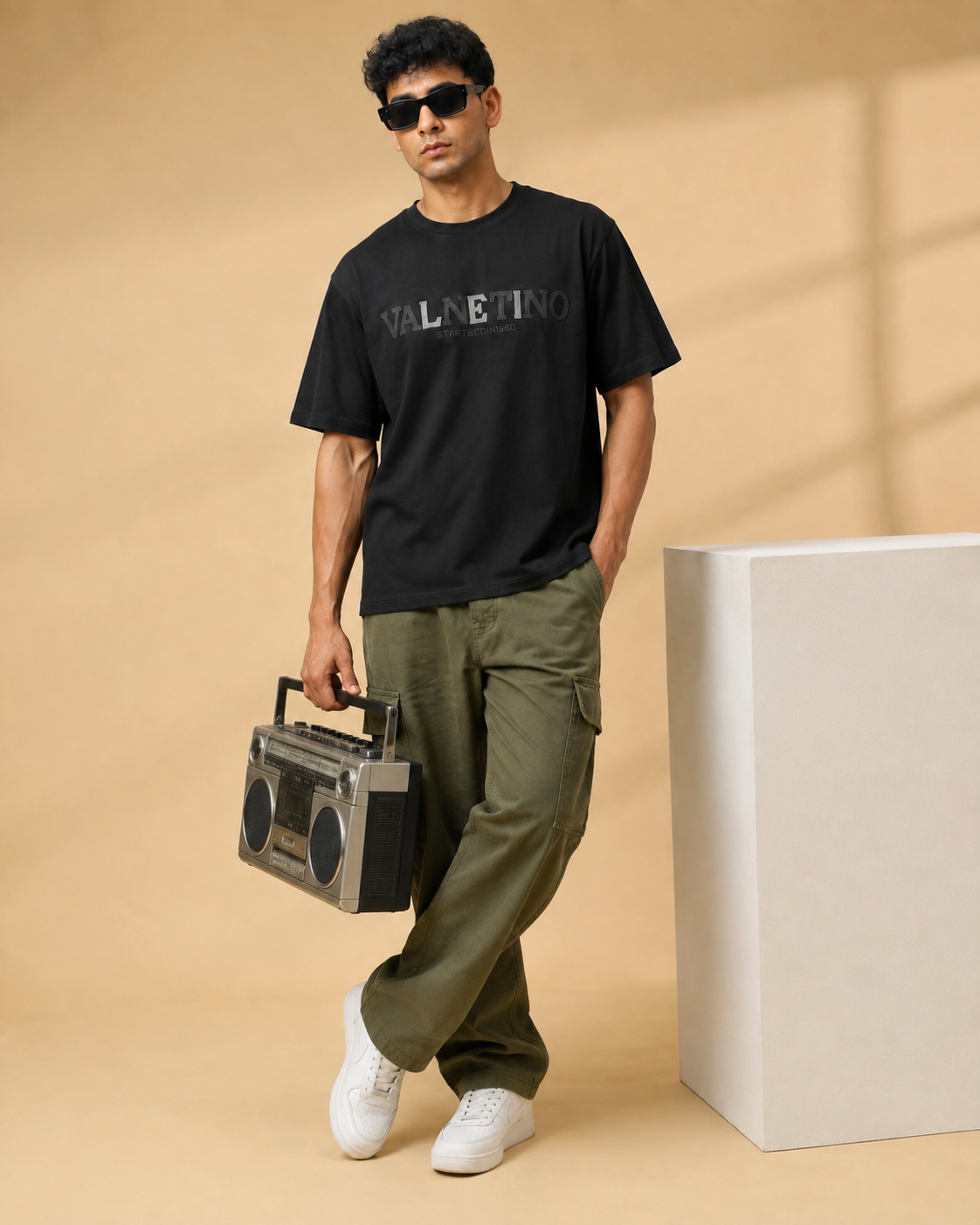 Men’s Black Down Shoulder Typography Printed T-Shirt