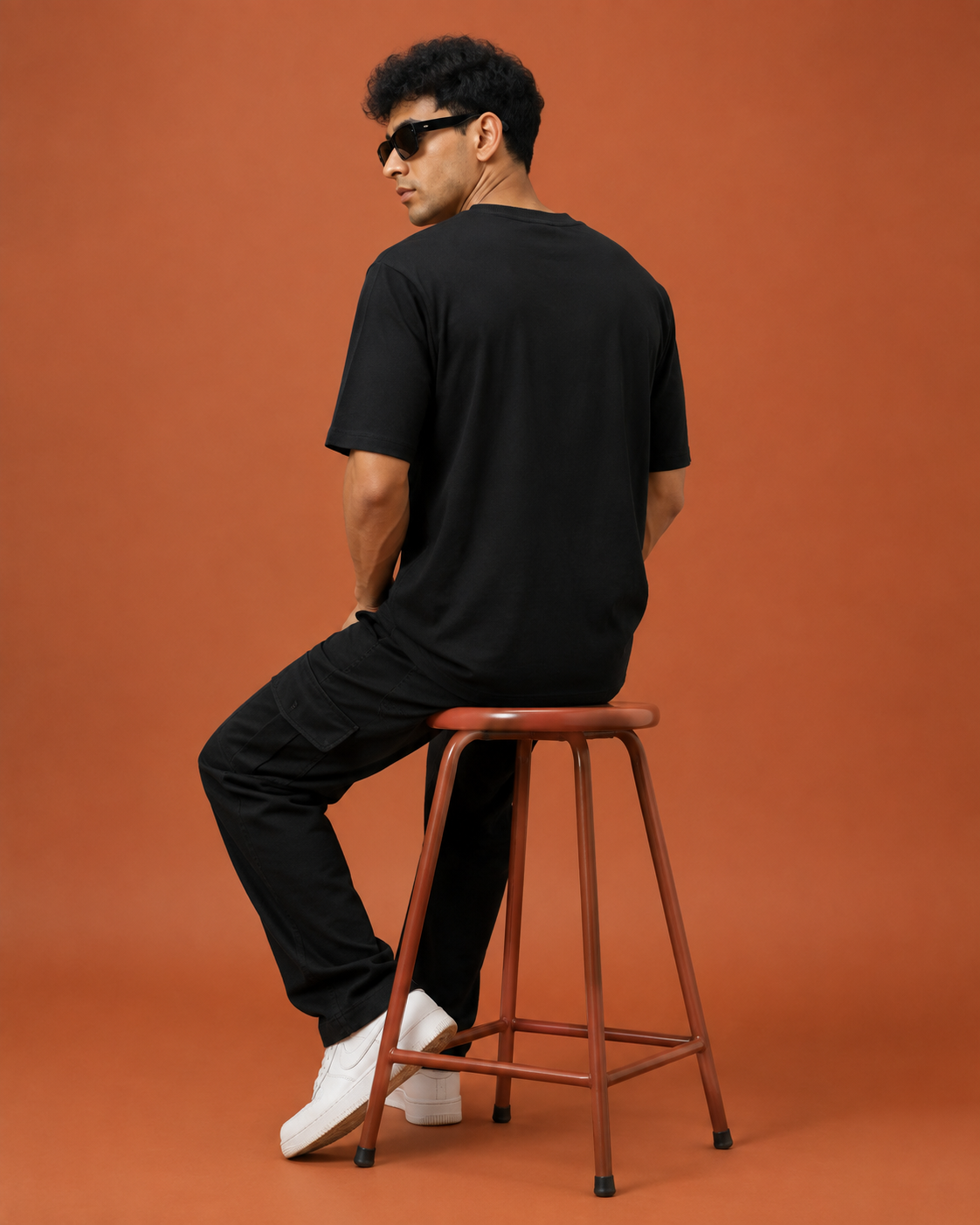 Men’s Black Down Shoulder Typography Printed T-Shirt