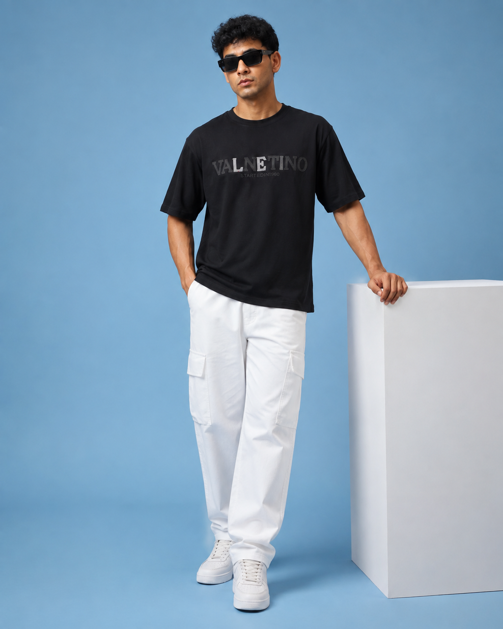 Men’s Black Down Shoulder Typography Printed T-Shirt