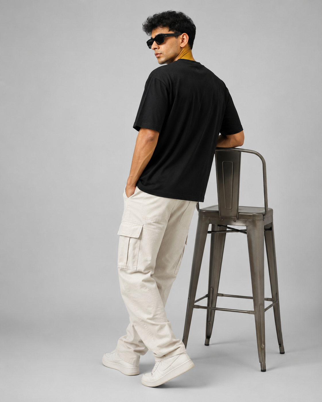 Men’s Black Down Shoulder Typography Printed T-Shirt