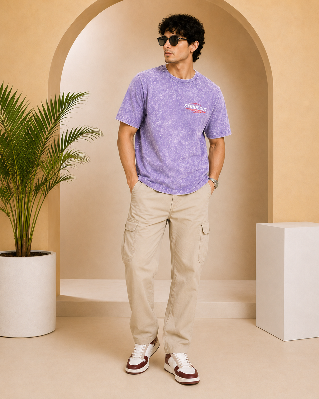 Men’s Lavender Acid Wash Down Shoulder Off-Road Graphic Printed T-Shirt