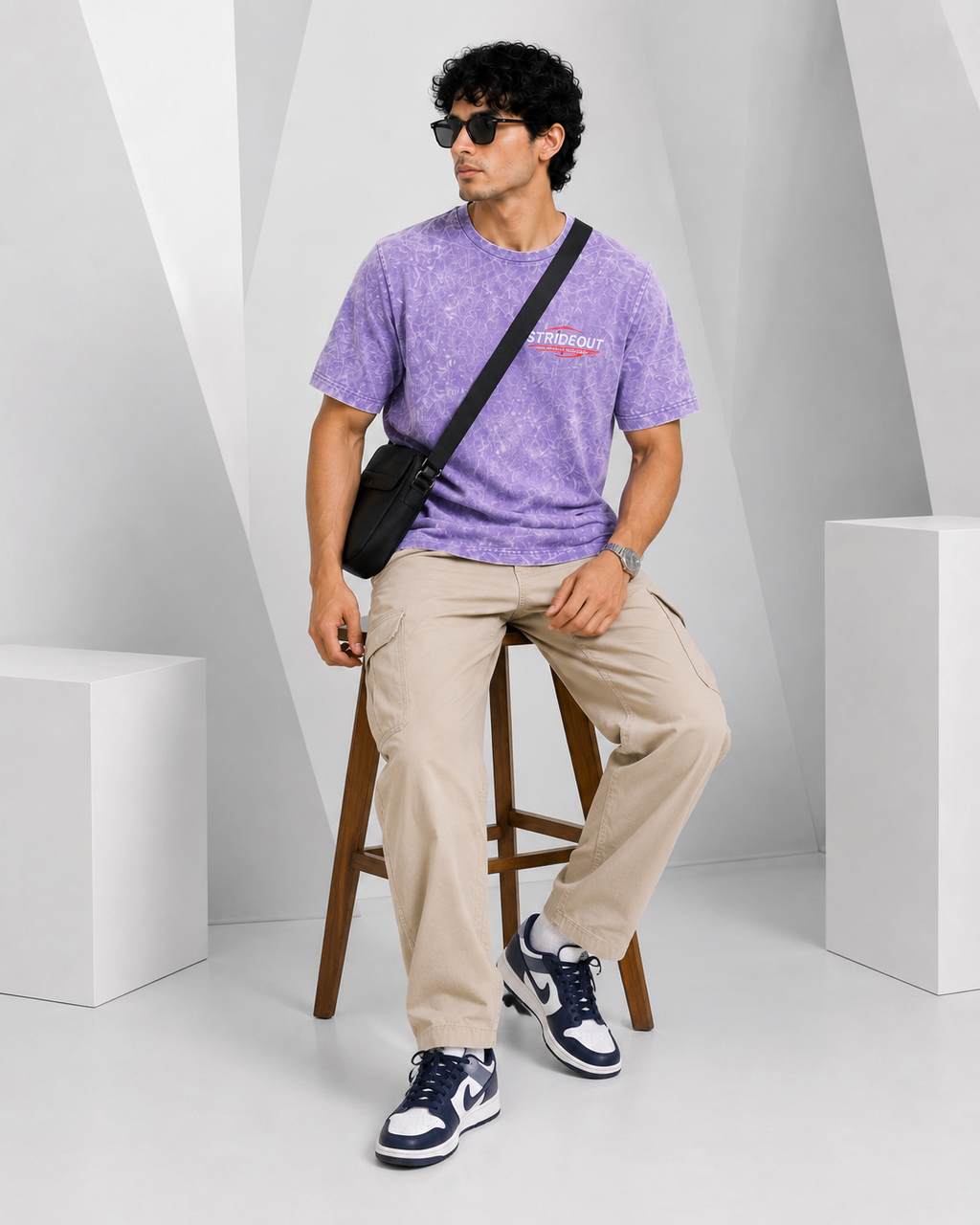 Men’s Lavender Acid Wash Down Shoulder Off-Road Graphic Printed T-Shirt