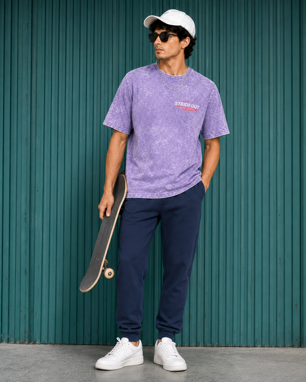 Men’s Lavender Acid Wash Down Shoulder Off-Road Graphic Printed T-Shirt