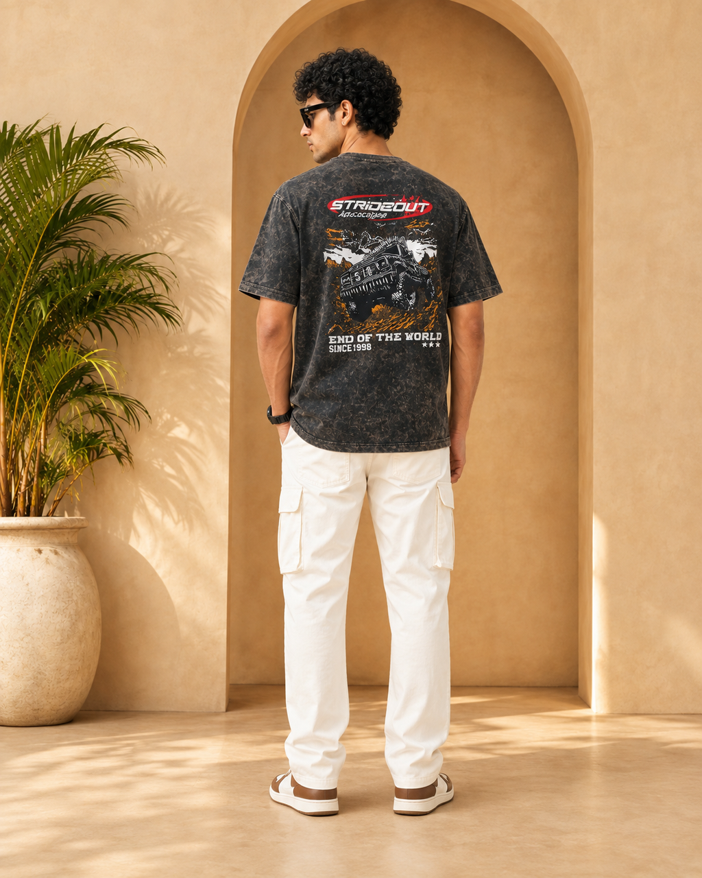 Men’s Black Acid Wash Down Shoulder Off-Road Graphic Printed T-Shirt