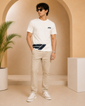 Men’s Off-White Down Shoulder Abstract Graphic Printed T-Shirt