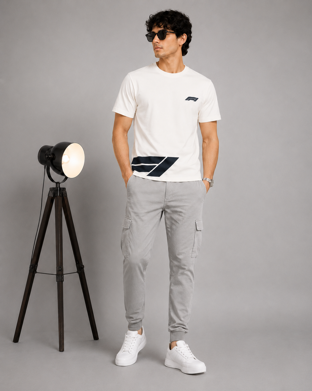 Men’s Off-White Down Shoulder Abstract Graphic Printed T-Shirt