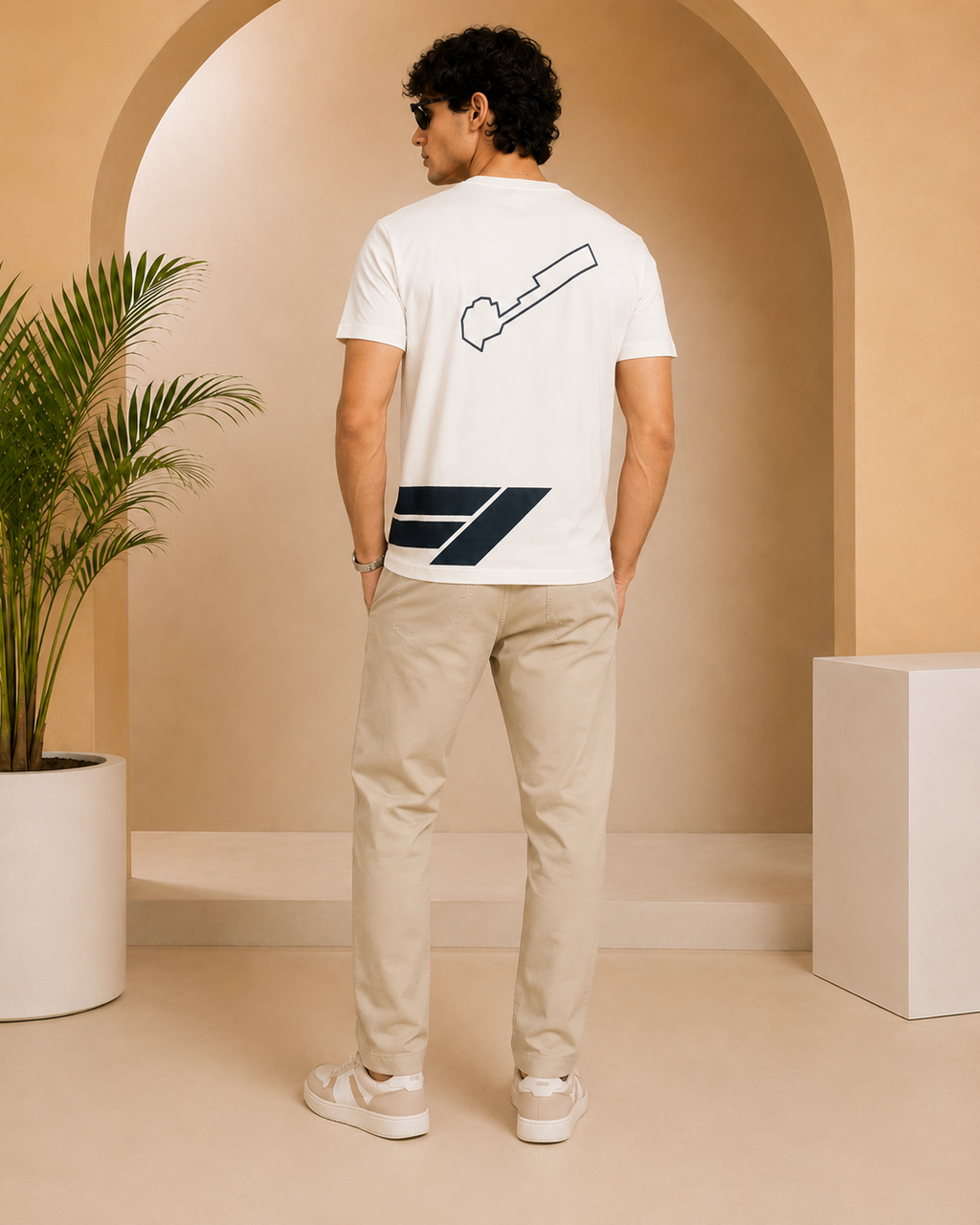 Men’s Off-White Down Shoulder Abstract Graphic Printed T-Shirt