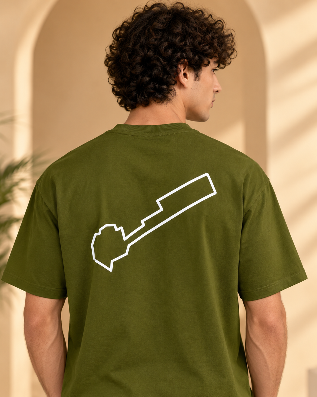 Men’s Olive Green Down Shoulder Abstract Graphic Printed T-Shirt
