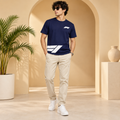 Men’s Navy Blue Down Shoulder Abstract Graphic Printed T-Shirt