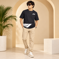 Men’s Black Down Shoulder Abstract Graphic Printed T-Shirt