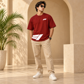 Men’s Red Down Shoulder Abstract Graphic Printed T-Shirt