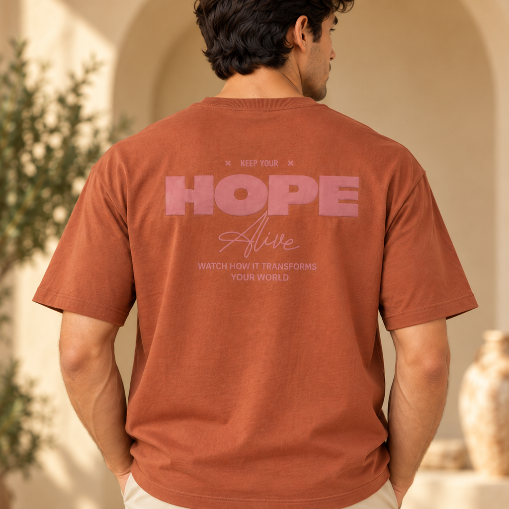 Men’s Rust Brown Down Shoulder HOPE Alive Graphic Printed T-Shirt