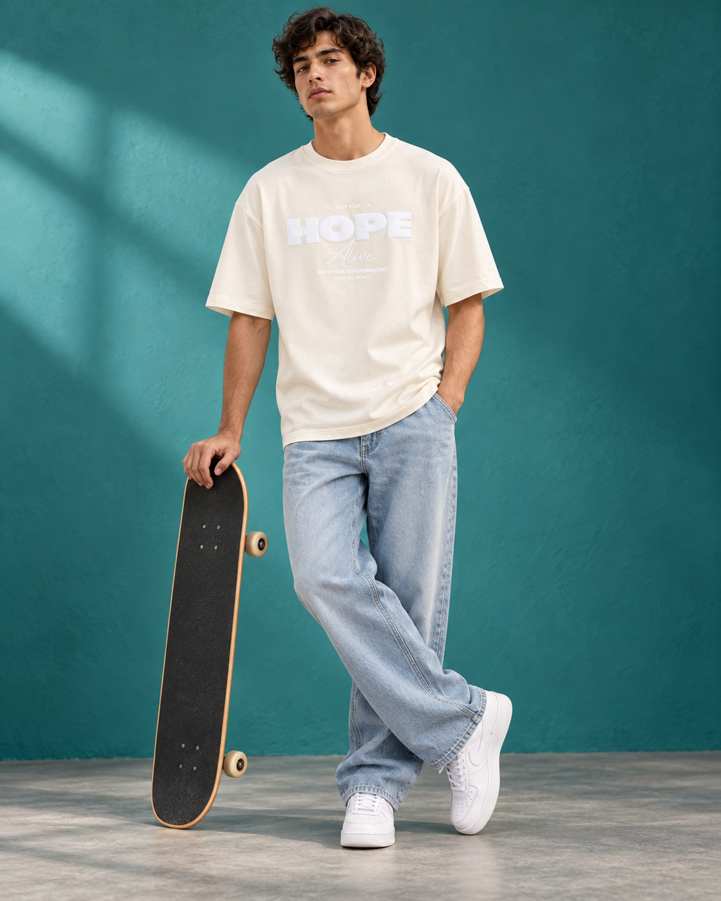 Men’s Off-White Down Shoulder HOPE Alive Graphic Printed T-Shirt