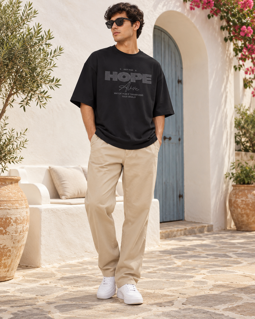 Men’s Black Down Shoulder HOPE Alive Graphic Printed T-Shirt