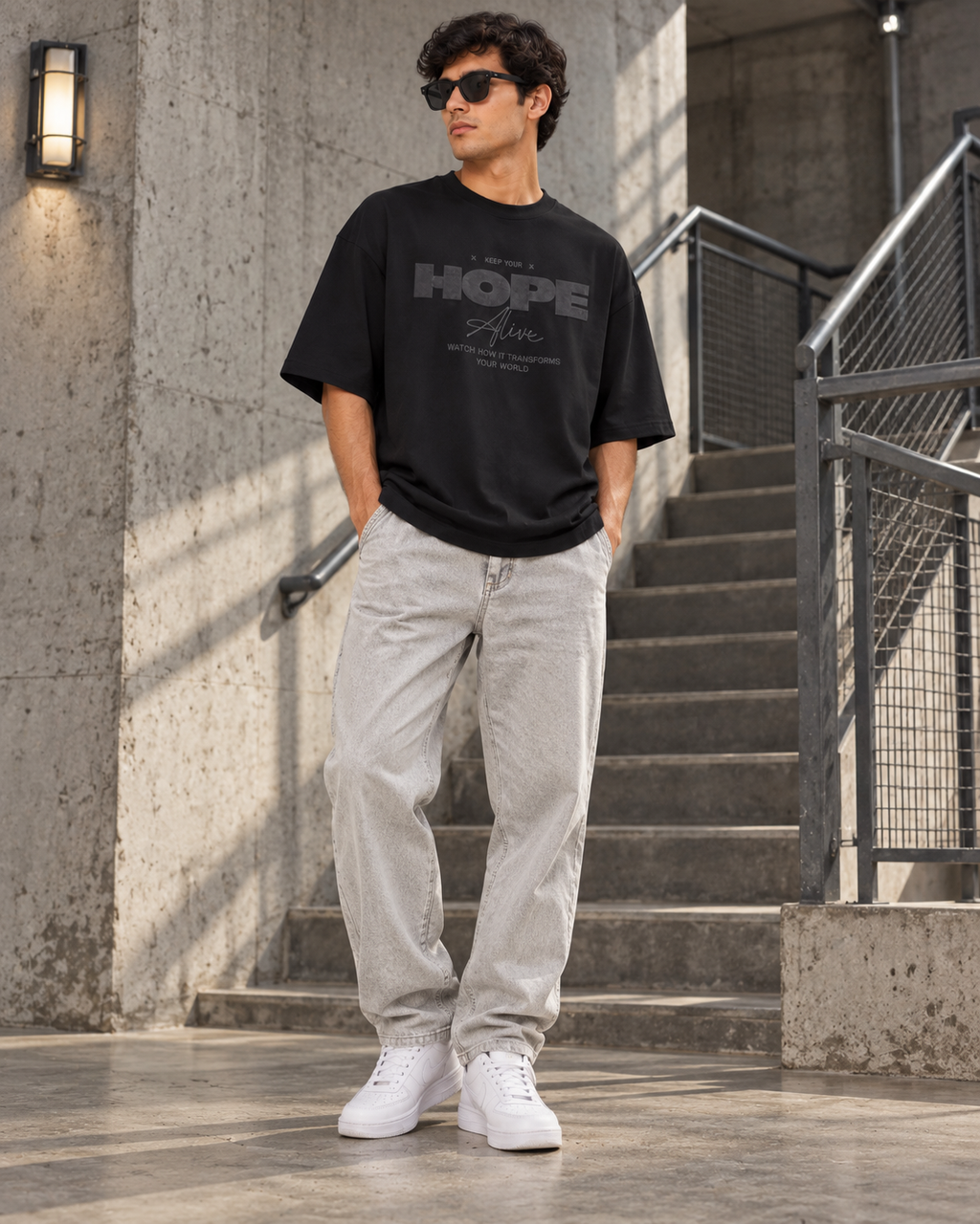 Men’s Black Down Shoulder HOPE Alive Graphic Printed T-Shirt