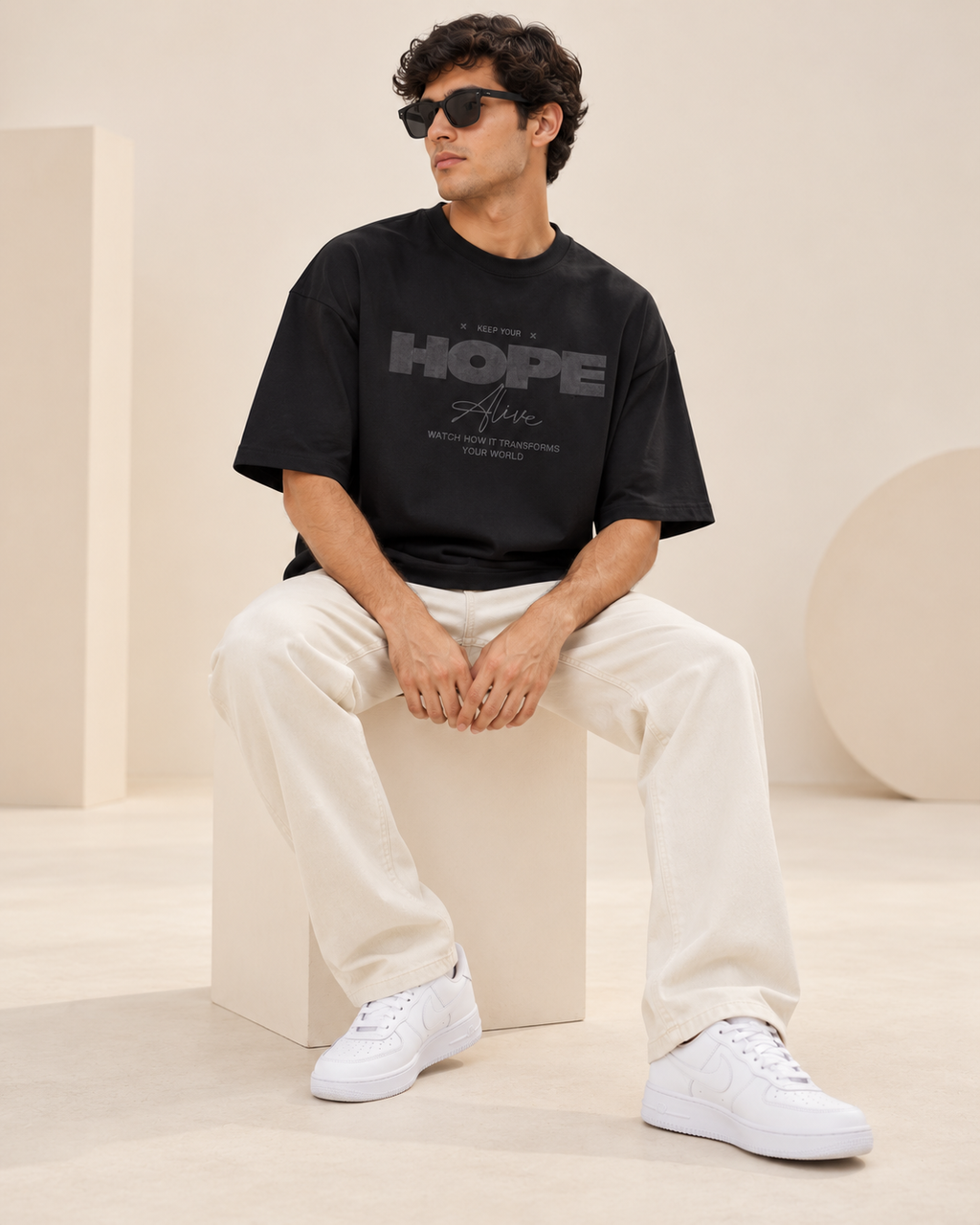 Men’s Black Down Shoulder HOPE Alive Graphic Printed T-Shirt