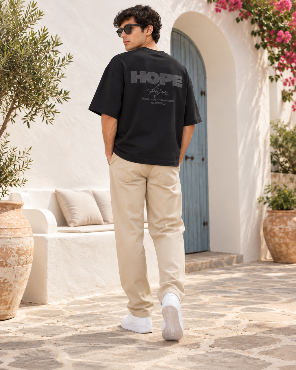 Men’s Black Down Shoulder HOPE Alive Graphic Printed T-Shirt