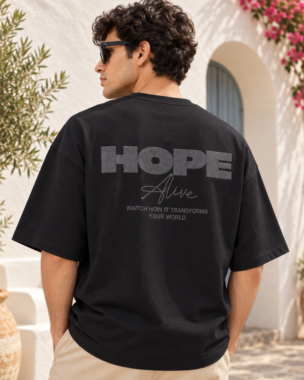 Men’s Black Down Shoulder HOPE Alive Graphic Printed T-Shirt