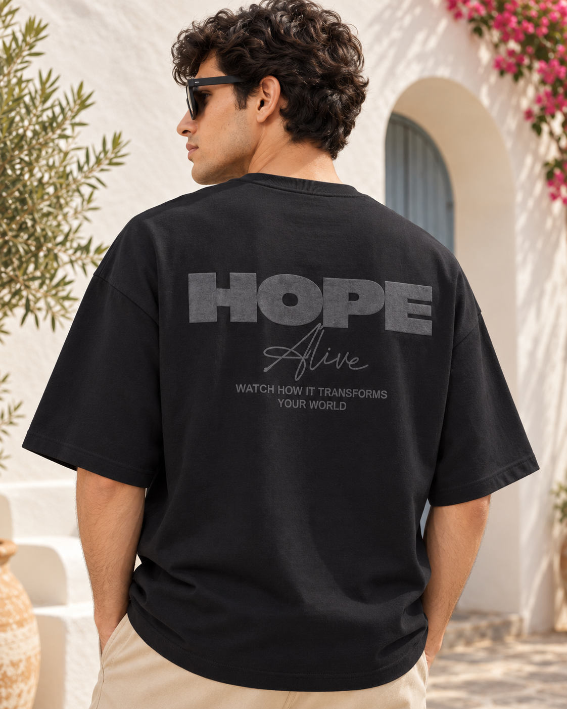 Men’s Black Down Shoulder HOPE Alive Graphic Printed T-Shirt