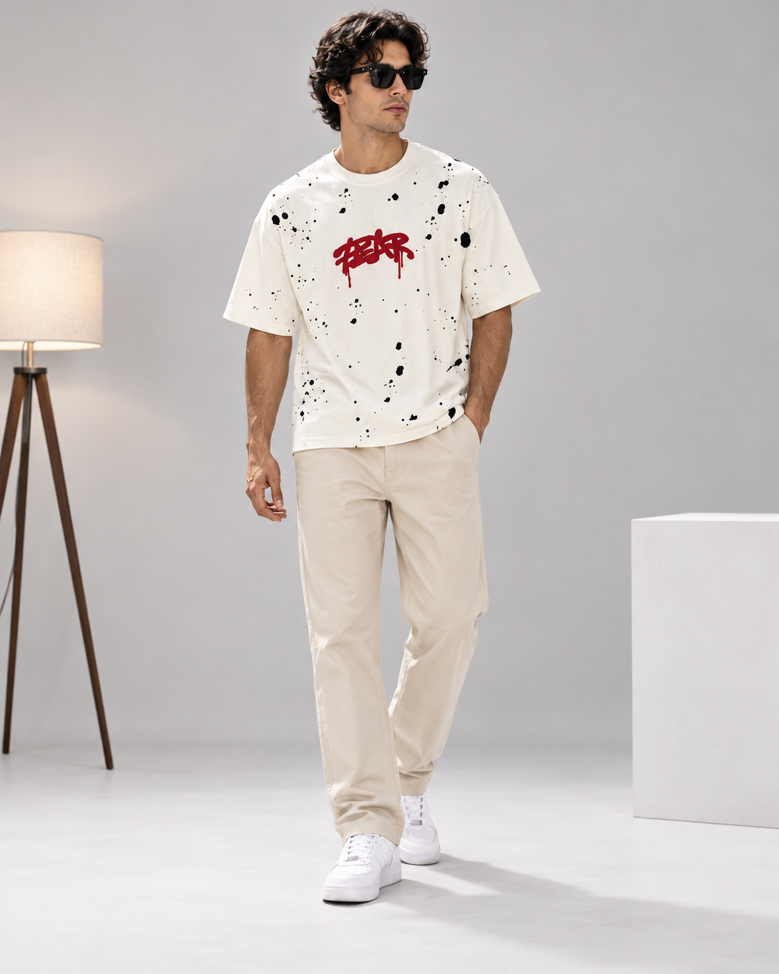 Men’s Off-White Down Shoulder Fear No One Graphic Printed T-Shirt