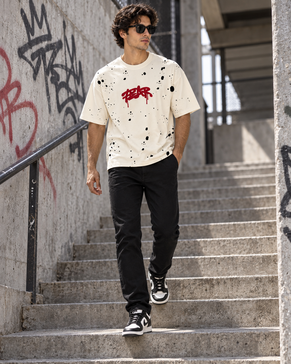 Men’s Off-White Down Shoulder Fear No One Graphic Printed T-Shirt