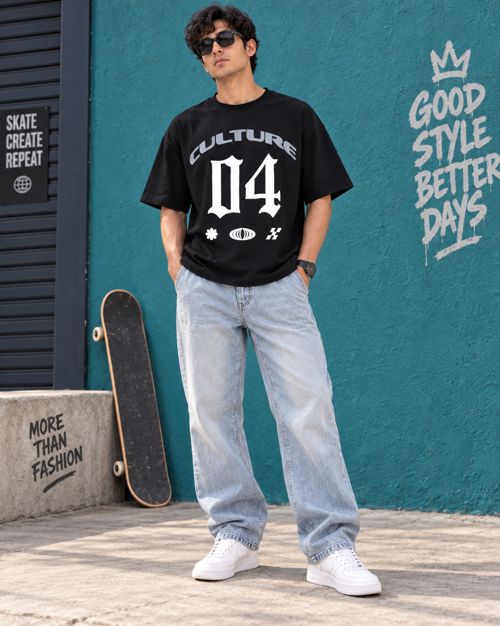 Men’s Black Down Shoulder Culture 04 Graphic Printed T-Shirt
