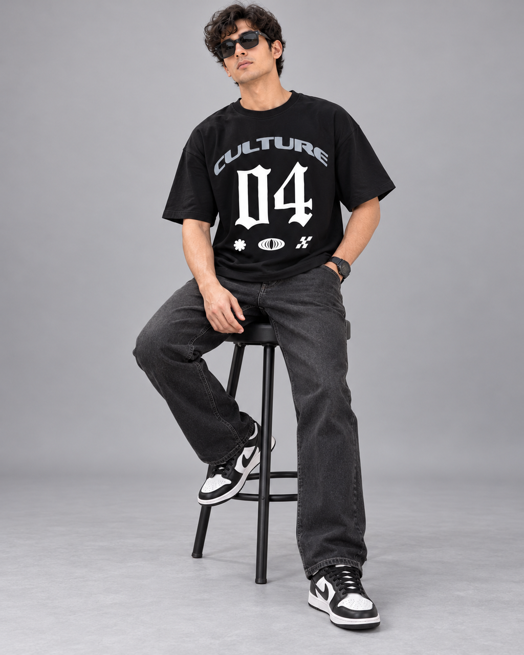 Men’s Black Down Shoulder Culture 04 Graphic Printed T-Shirt
