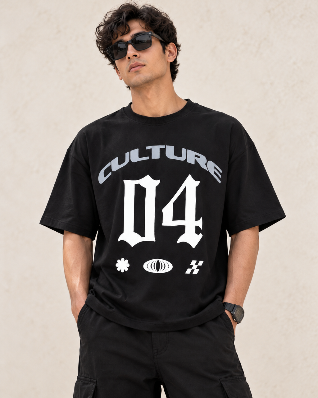 Men’s Black Down Shoulder Culture 04 Graphic Printed T-Shirt