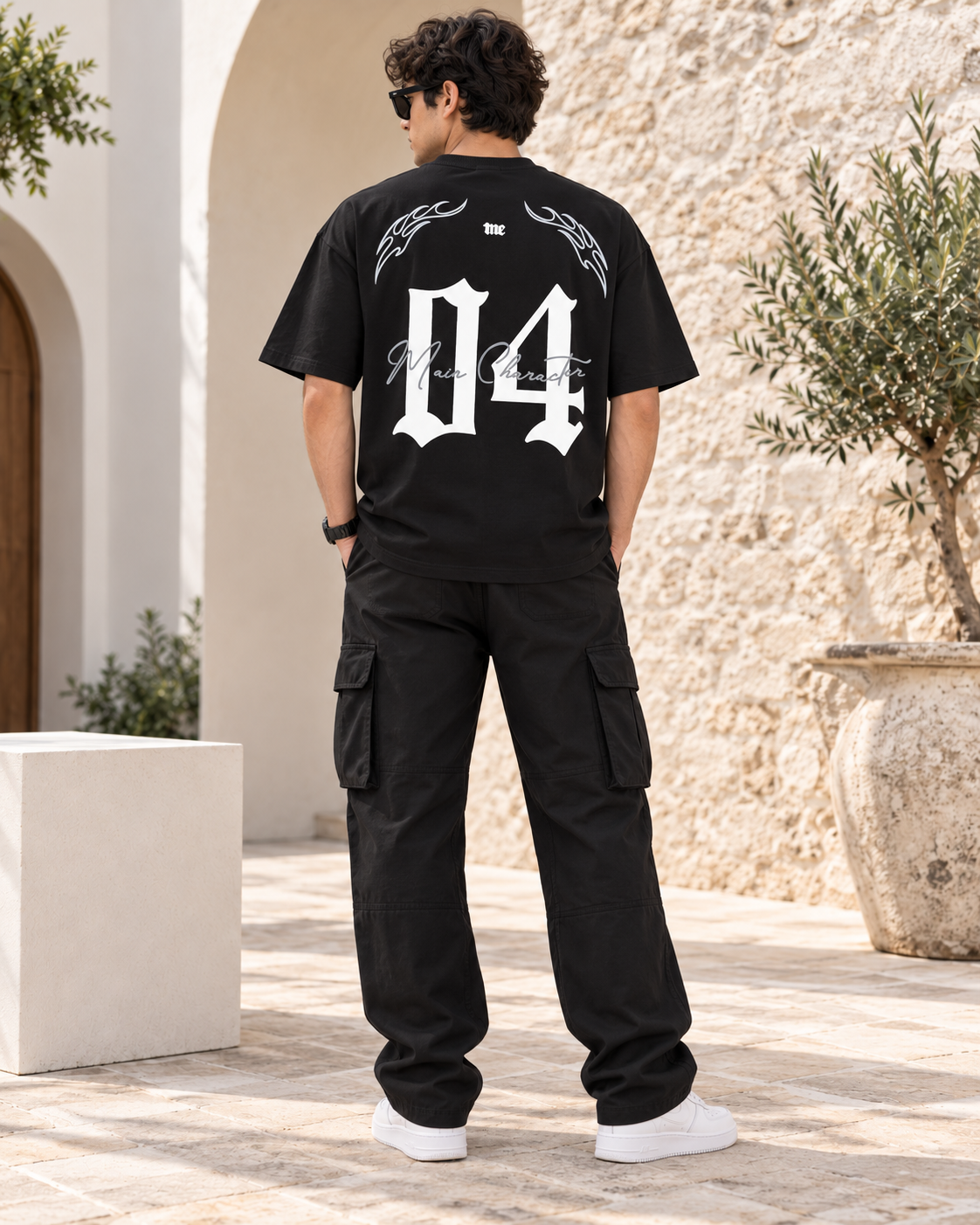 Men’s Black Down Shoulder Culture 04 Graphic Printed T-Shirt